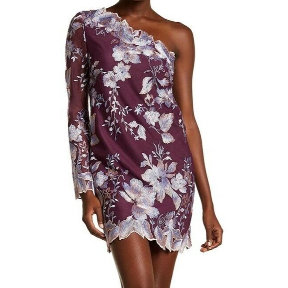 NWT FREE PEOPLE Purple Rosalie Embroidered Floral One Shoulder Mini Dres…